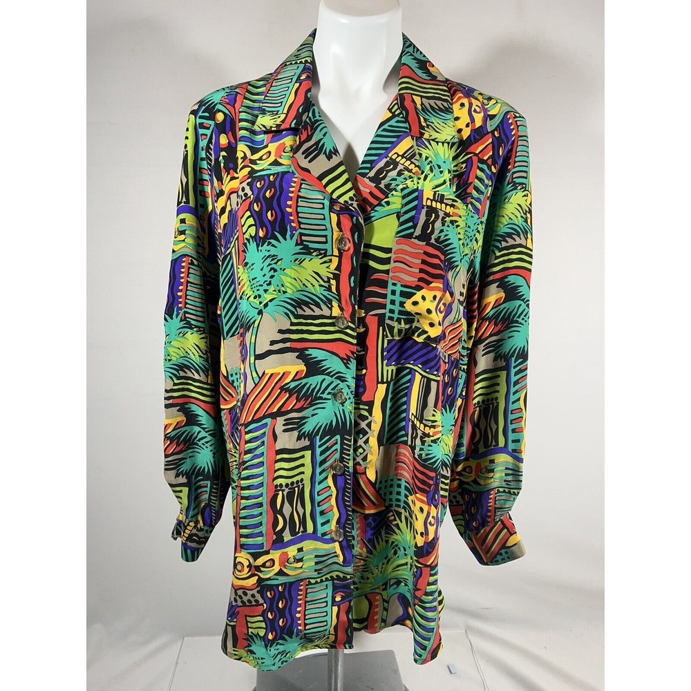 Saks Fifth Avenue Silk Blouse Womens Medium Multicolor Geometric Chic Top